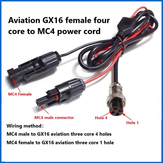 GX-16 Female Aviation Plug 2/3/4-pole to MC4 Outdoor Power Supply Solar Storage Battery Connection Conversion Adapter