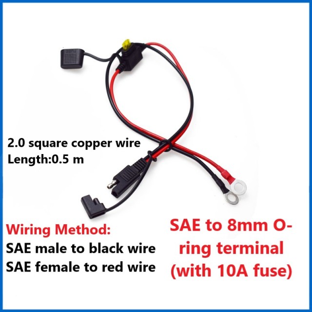 SAE to 8mm bore O-type terminal copper nose motorcycle battery charging cable solar battery connection cable