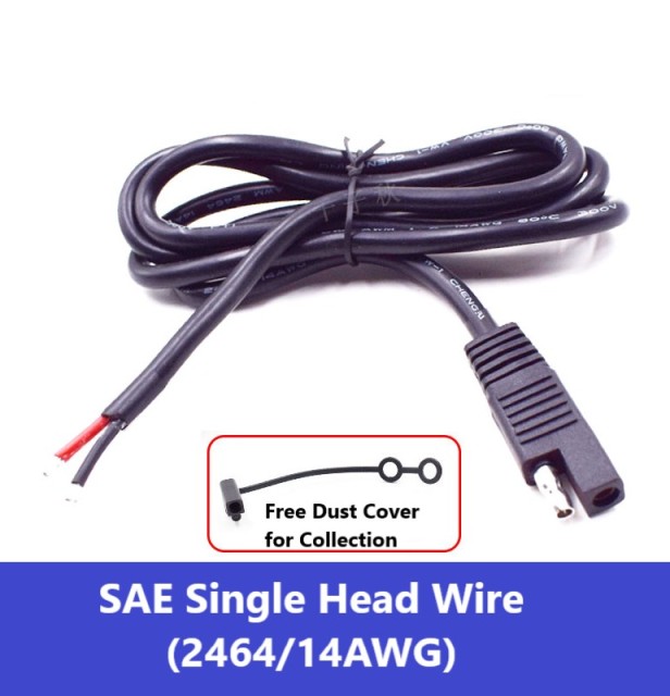 SAE single head cable solar battery plug cable 2 flat all copper thicker 20A motorcycle battery charging power cord