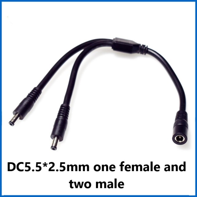 High power dc5.5*2.1/2.5mm male-female cable one-part monitoring power cord extension cable one female into two male