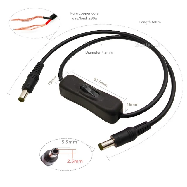 19V-24V power supply male and female connector cable with switch adapter DC5.5*2.5mm DC power plugs