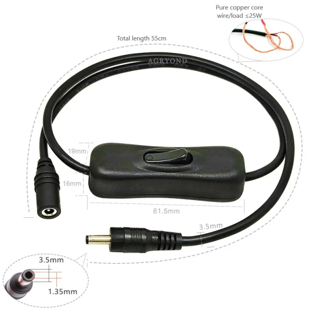 DC3.5*1.35 Male to Female Power Cord DC35135 Male to Female DC Plug with Switch Key Control 5V