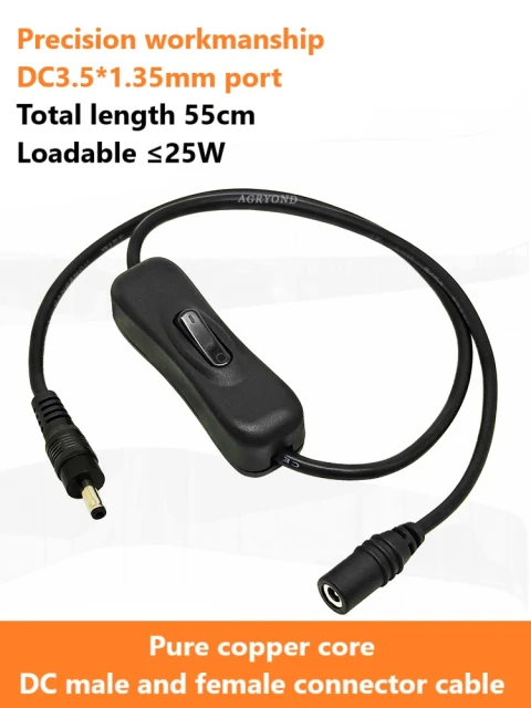 DC3.5*1.35 Male to Female Power Cord DC35135 Male to Female DC Plug with Switch Key Control 5V