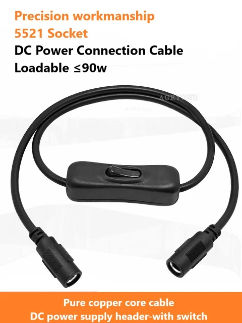 Pure copper DC connector dual male and female cable plug with switch 12VDC power cord power adapter 5.5*2.1