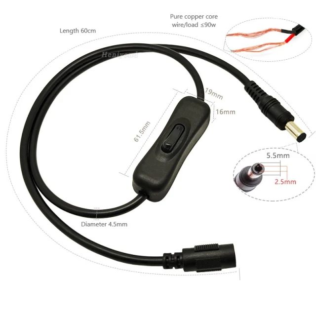 19V-24V power supply male and female connector cable with switch adapter DC5.5*2.5mm DC power plugs