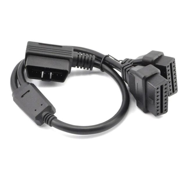 iKKEGOL 1.6ft Feet 50cm OBDII OBD2 16 Pin Right Angle Male to Female Y Splitter Extension Cable Car Diagnostic Extender Cord Adapter