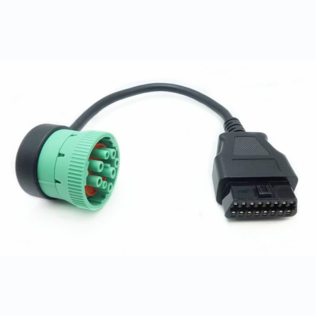 Right Angle 9pin J1939 Male to 16pin OBD2 OBDii Female Port Adapter Cable for Diagnostic Tool & ELD Tracker (J1939 to OBD2 Port)