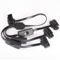 60cm ultra-thin car OBD2 1 male to 3 female flat cable with switch  OBD extension cable 16 pin 8-core