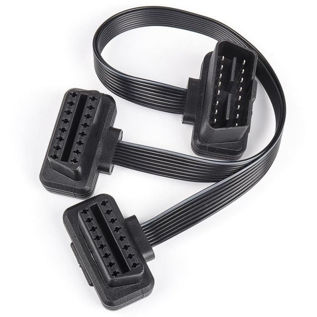 30CM Car   Flat OBD2 1  to 2 Bluetooth ELM327  Splitter Y Extension Cable