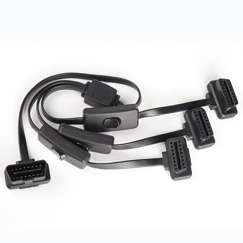 60cm ultra-thin car OBD2 1 male to 3 female flat cable with switch  OBD extension cable 16 pin 8-core