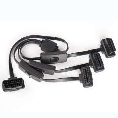 60cm ultra-thin car OBD2 1 male to 3 female flat cable with switch  OBD extension cable 16 pin 8-core