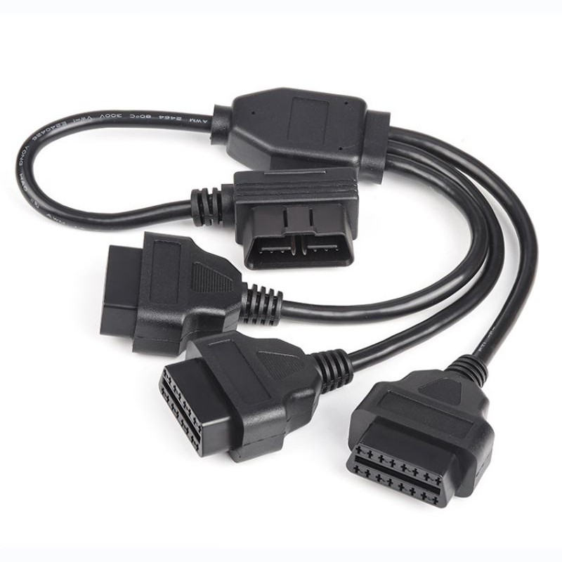 50cm OBD  OBD2 Extension  cable  L-shaped Elbow  obd2  16pin 16core  1 to  3 splitter y cable