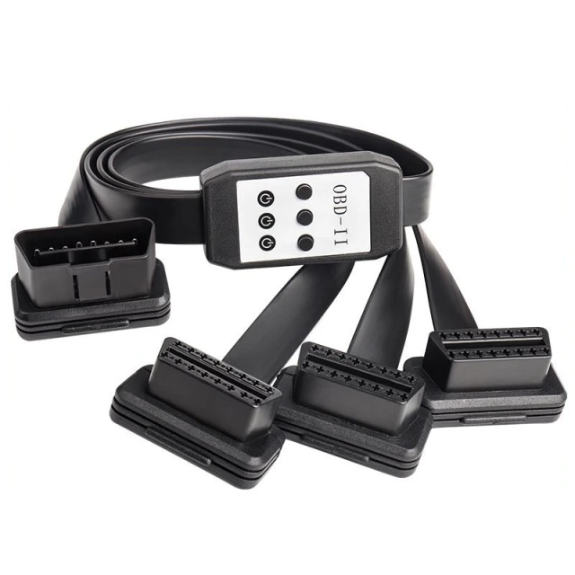 60cm  OBD2 16 pin 1 male to 3 female 16 pin extension cable with switch OBd2 16 pin 16 core cable
