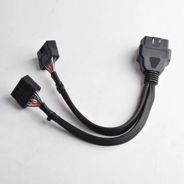Automobile OBD2 one to two extension cable obd2 16pin 1 to 2 splitter Y cable