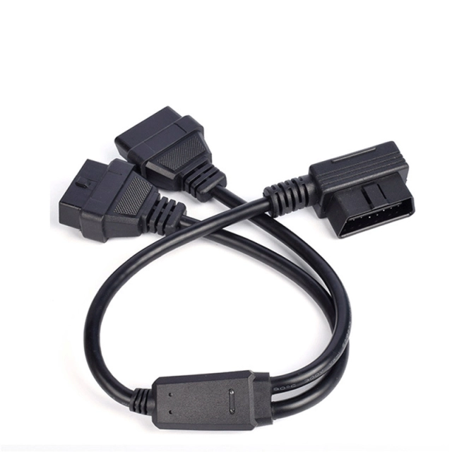50cm L-type OBD2 one to two extension cable elbow 90 degree OBD  16 pin 16 core splitter Y  CABLE