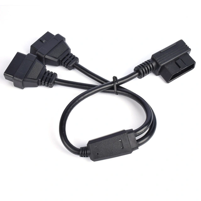 50cm L-type OBD2 one to two extension cable elbow 90 degree OBD  16 pin 16 core splitter Y  CABLE