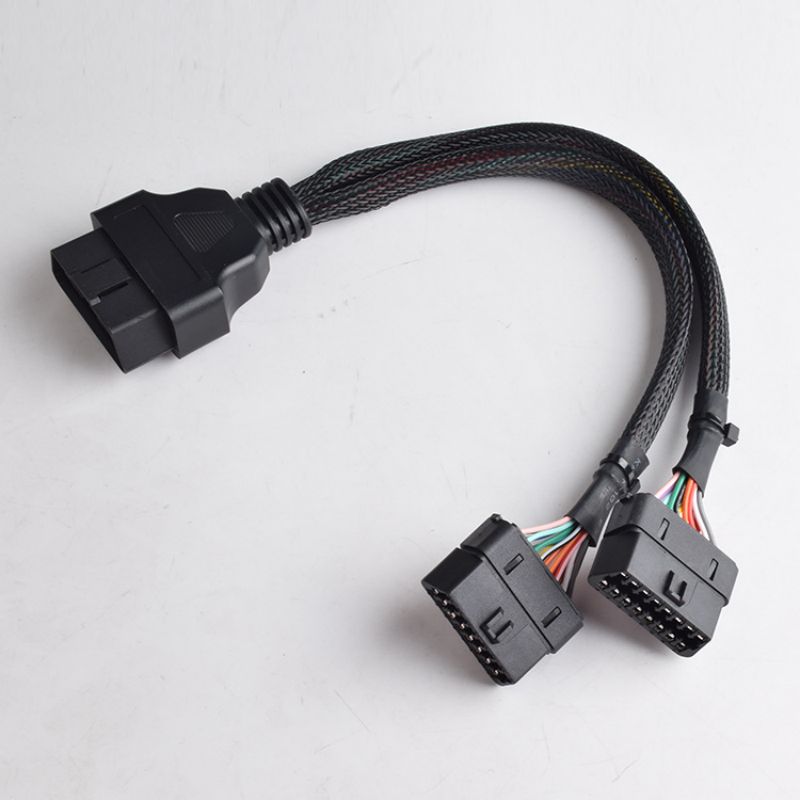 Automobile OBD2 one to two extension cable obd2 16pin 1 to 2 splitter Y cable
