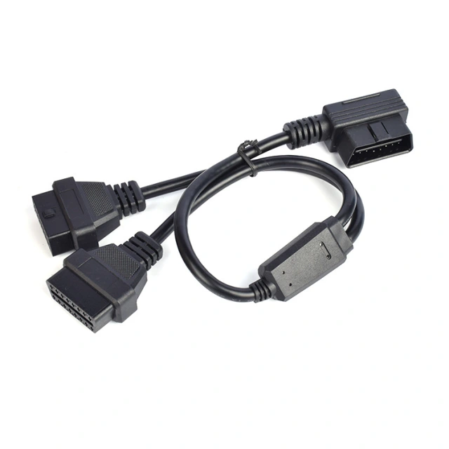 50cm L-type OBD2 one to two extension cable elbow 90 degree OBD  16 pin 16 core splitter Y  CABLE