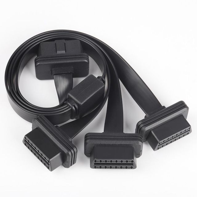 0.5M automotive OBD2  16pin  one to three  cable , straight 16 pin 16 core  one to three flat obdII  cable