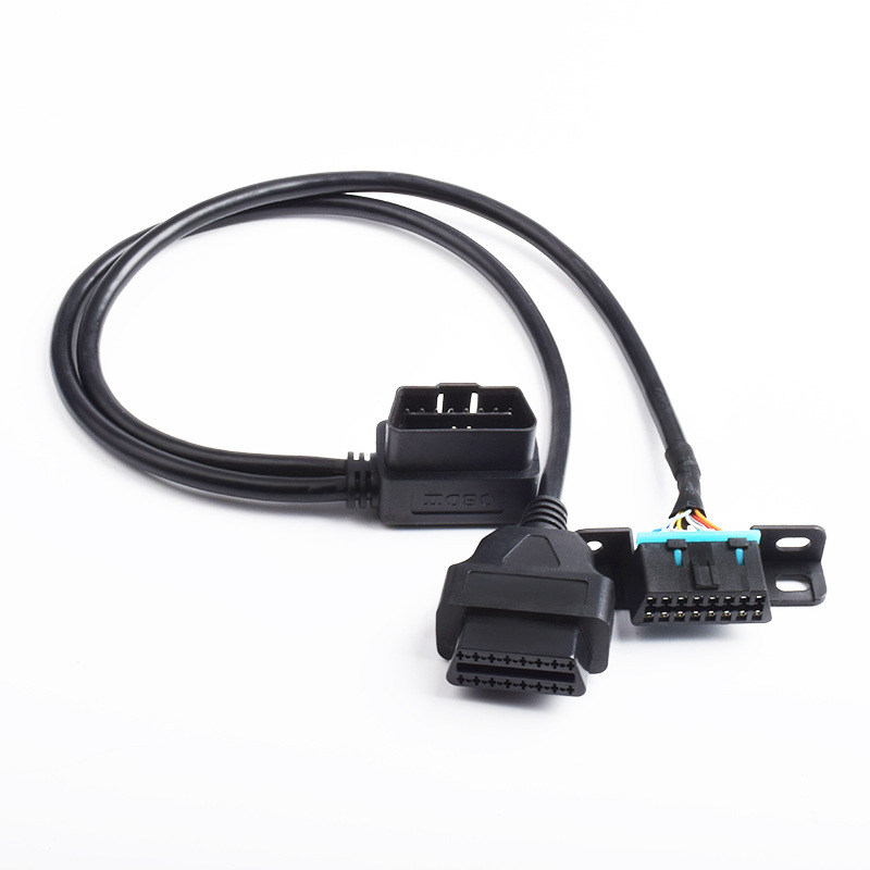 Automotive OBD2 One to  Two Extension splitter Y  Cable Universal Interface OBD 16 pin 16 core  Cable  Wire harness