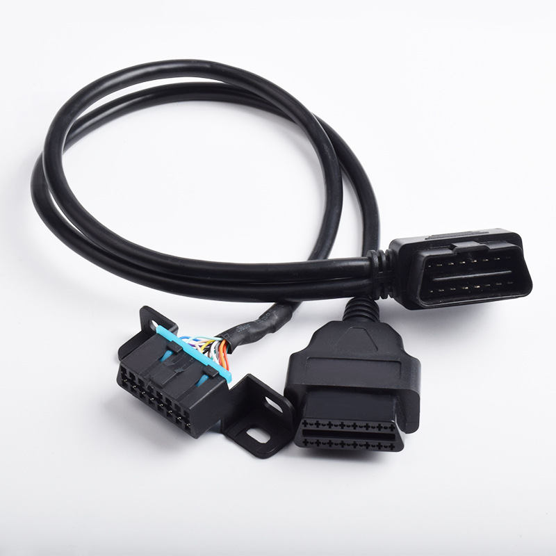 Automotive OBD2 One to  Two Extension splitter Y  Cable Universal Interface OBD 16 pin 16 core  Cable  Wire harness