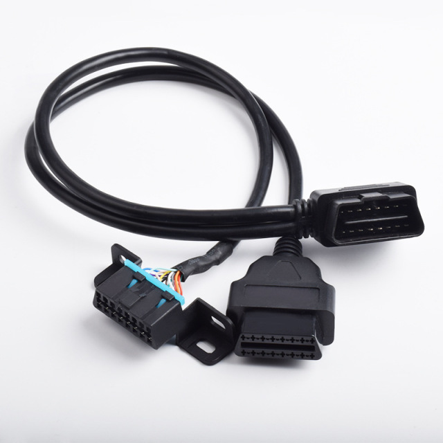 Automotive OBD2 One to  Two Extension splitter Y  Cable Universal Interface OBD 16 pin 16 core  Cable  Wire harness