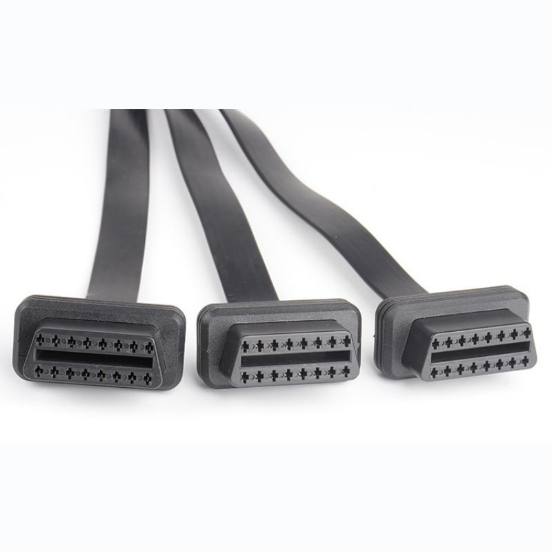 0.5M automotive OBD2  16pin  one to three  cable , straight 16 pin 16 core  one to three flat obdII  cable