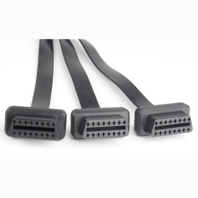0.5M automotive OBD2  16pin  one to three  cable , straight 16 pin 16 core  one to three flat obdII  cable