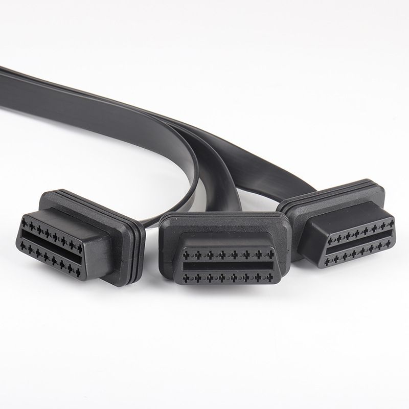 0.5M automotive OBD2  16pin  one to three  cable , straight 16 pin 16 core  one to three flat obdII  cable
