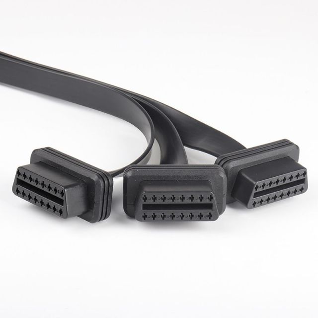 0.5M automotive OBD2  16pin  one to three  cable , straight 16 pin 16 core  one to three flat obdII  cable