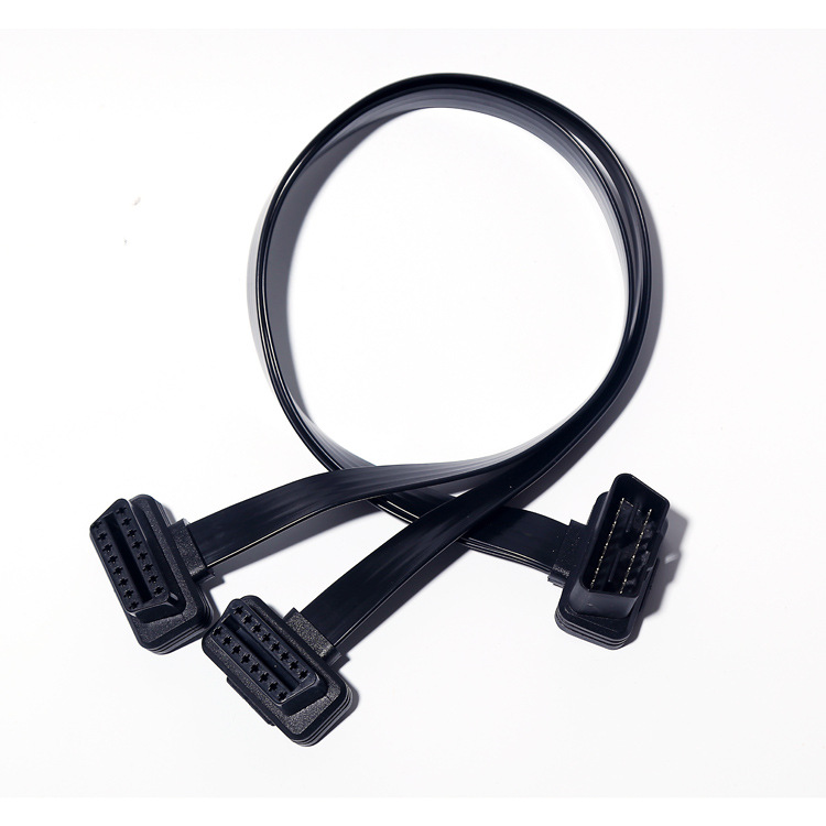 50cm Automotive OBD2 elbow one to two adapter cable, OBD2 flat 16 pin 16 core one to two extension cable
