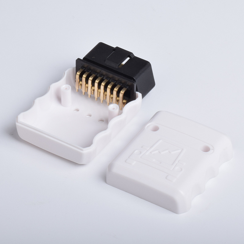 Automotive OBD2 male connector white shell gold-plated bent pin OBDII  male  16pin  connector