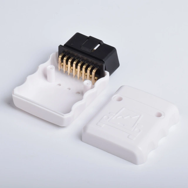 Automotive OBD2 male connector white shell gold-plated bent pin OBDII  male  16pin  connector