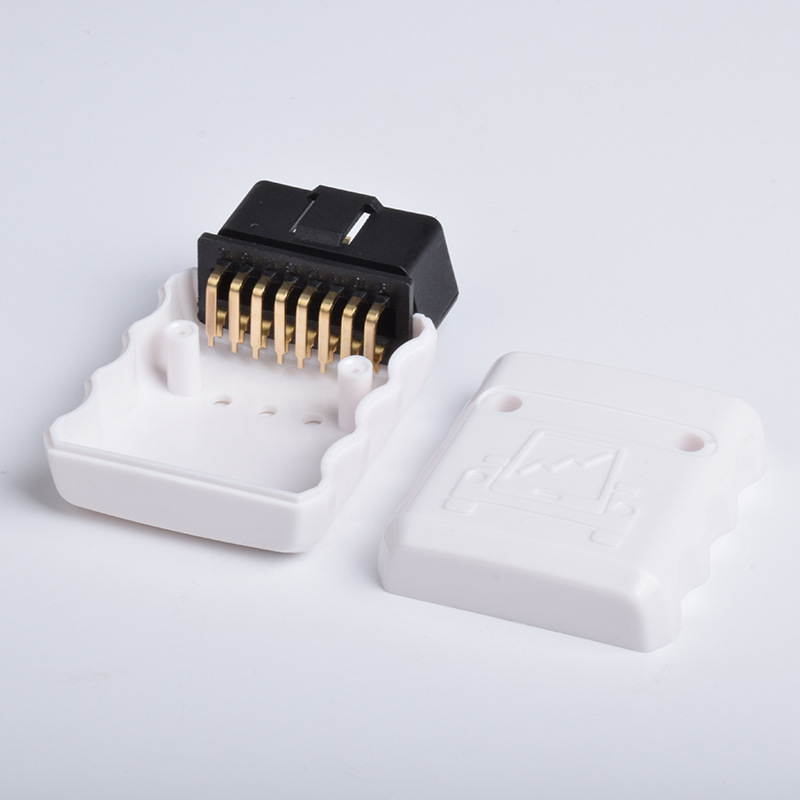 Automotive OBD2 male connector white shell gold-plated bent pin OBDII  male  16pin  connector