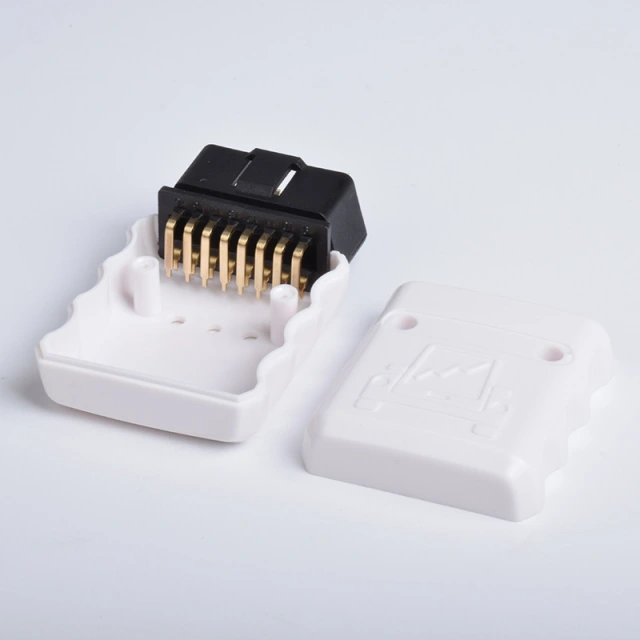 Automotive OBD2 male connector white shell gold-plated bent pin OBDII  male  16pin  connector