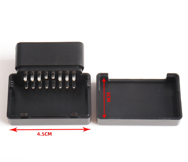 Automotive OBD2 male connector OBD plug assembly type housing without holes, snap fastener without screws