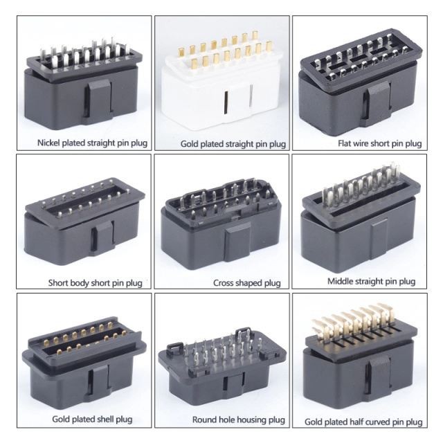 Automotive male connector OBD2 16pin connector gold-plated bent pin OBD  male  plug J1962M connector