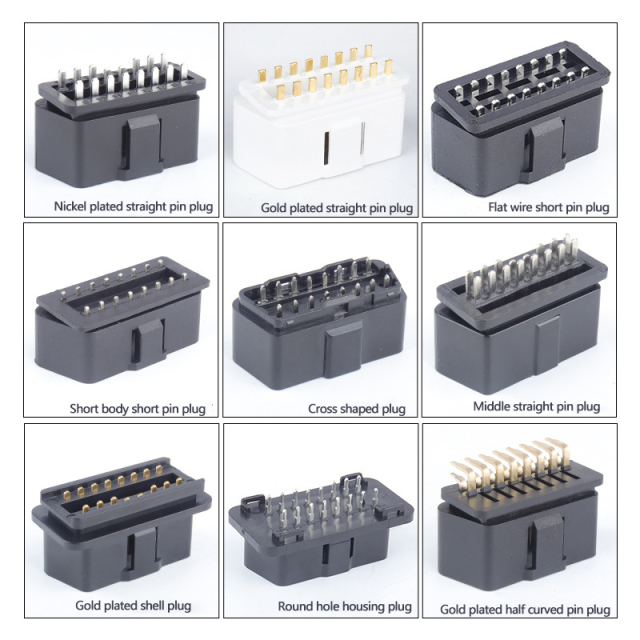 Automotive male connector OBD2 16pin connector gold-plated bent pin OBD  male  plug J1962M connector