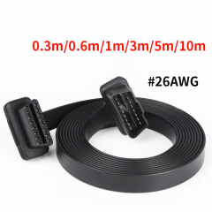 0.3m 0.6m 1m 3m 5m 10m Automobile OBD2 male to female extended cable flat  OBD  16 pin 16 core cable