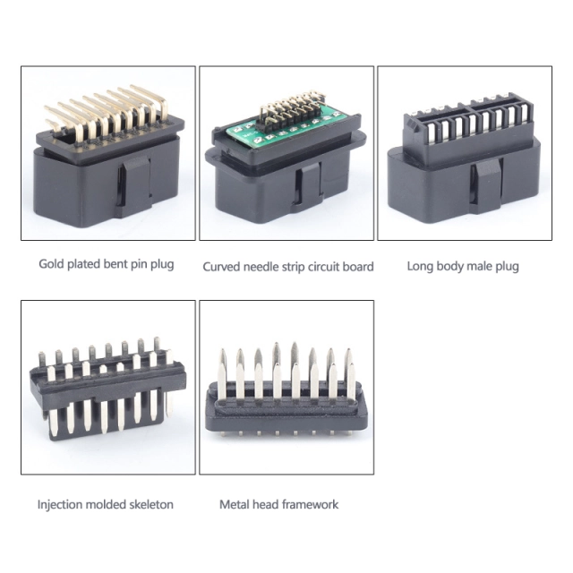 Automotive male connector OBD2 16pin connector gold-plated bent pin OBD  male  plug J1962M connector