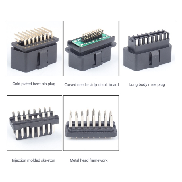 Automotive male connector OBD2 16pin connector gold-plated bent pin OBD  male  plug J1962M connector