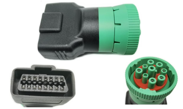 Type 2 Green 9pin J1939 to OBD2 16pin J1962 Female Adapter