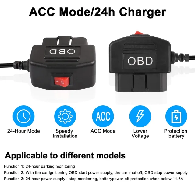OBD/OBD2 to Micro USB Power Cable for Dash Camera