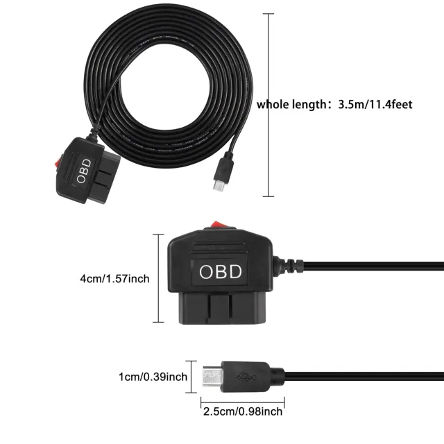OBD/OBD2 to Micro USB Power Cable for Dash Camera