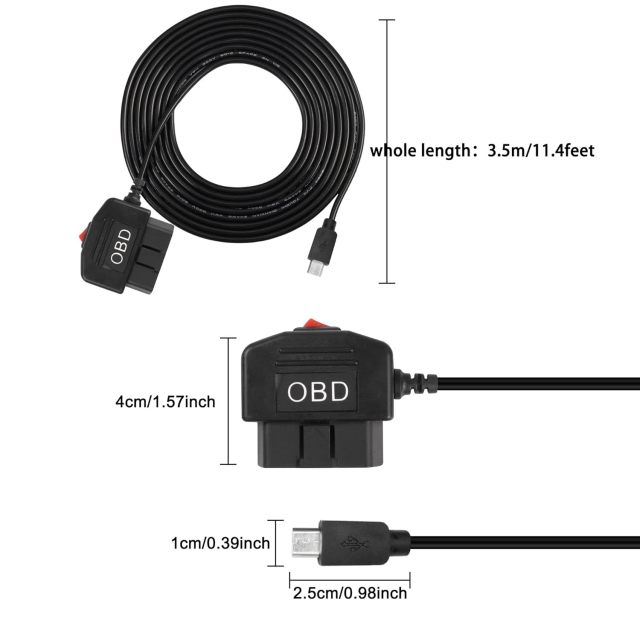 OBD/OBD2 to Micro USB Power Cable for Dash Camera