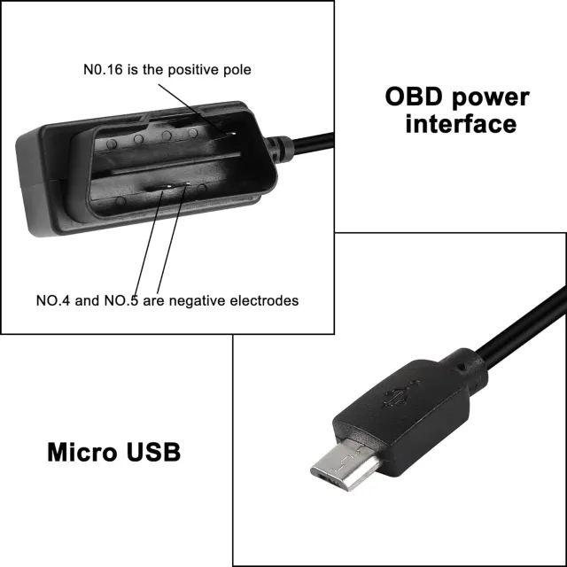 OBD/OBD2 to Micro USB Power Cable for Dash Camera
