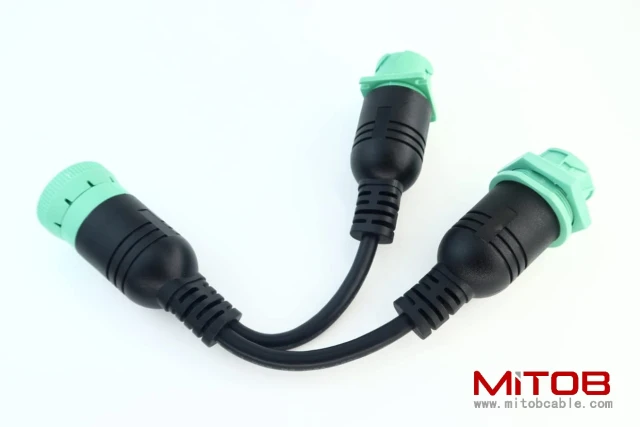 Waterproof Overmolded J1939 Type 2 Splitter Y Cable 1 Male to 2 Female 9pin connectors