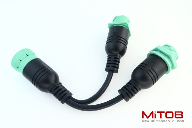 Waterproof Overmolded J1939 Type 2 Splitter Y Cable 1 Male to 2 Female 9pin connectors