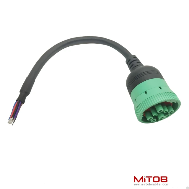Type 2 Green 9pin J1939 to Open Loose Male Cable 1ft/30cm