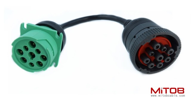 Gray 9Pin Type1 J1939 Port to New Green 9pin Type2 J1939 Port Cable Turn 9p Type1 to 9p Type2
